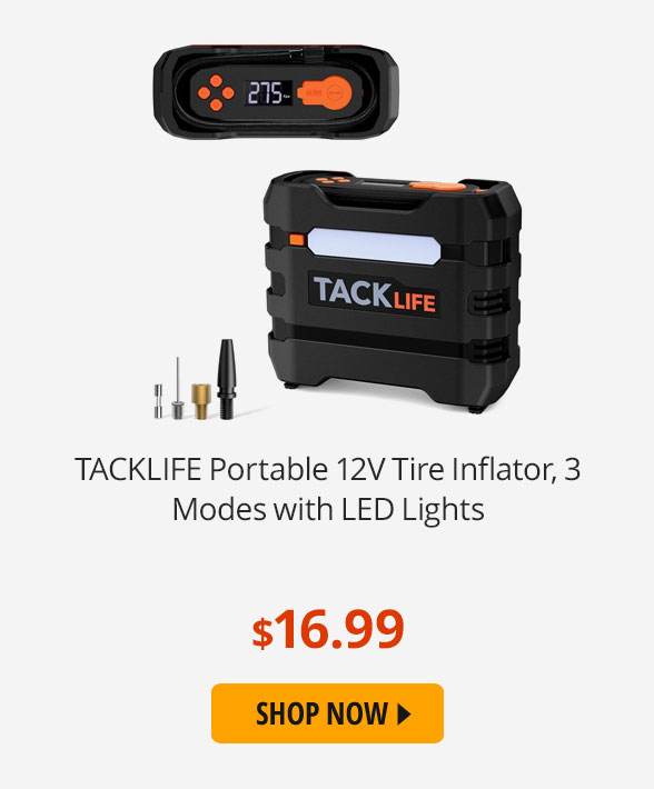 TACKLIFE Portable 12V Tire Inflator, 3 Modes with LED Lights