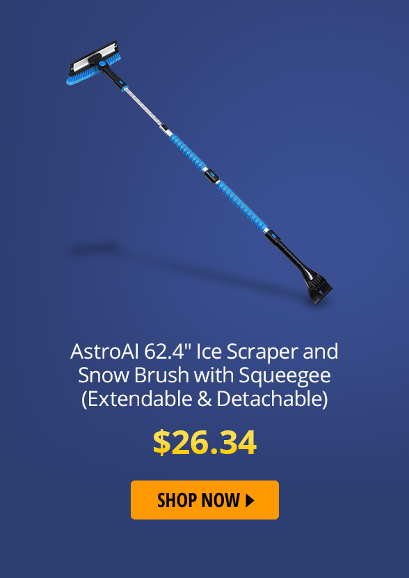 AstroAI 62.4& Ice Scraper and Snow Brush with Squeegee (Extendable & Detachable)