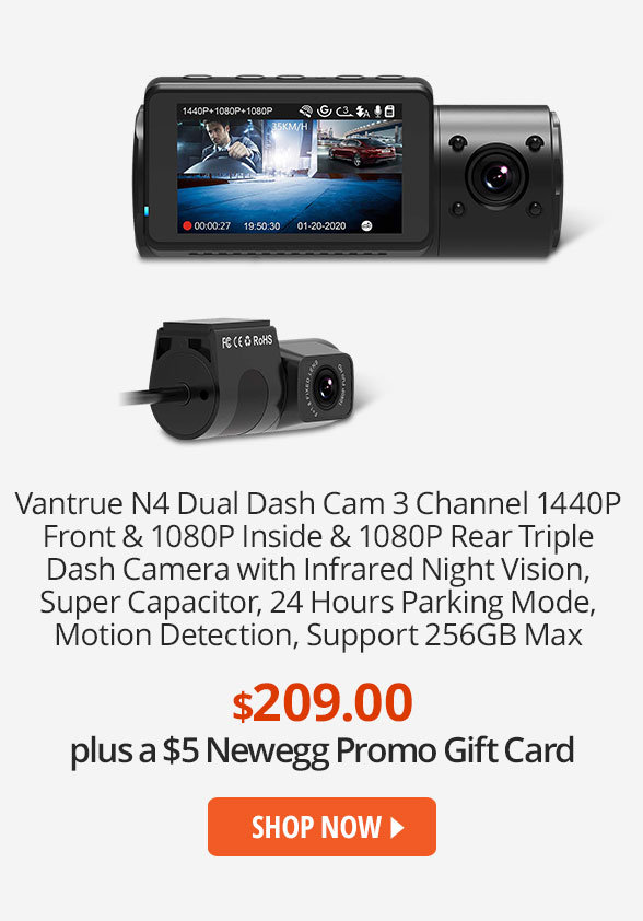 Vantrue N4 Dual Dash Cam 3 Channel 1440P Front & 1080P Inside & 1080P Rear Triple Dash Camera with Infrared Night Vision, Super Capacitor, 24 Hours Parking Mode, Motion Detection, Support 256GB Max