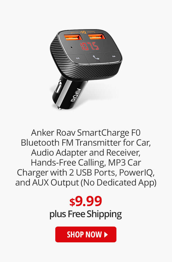 Anker Roav SmartCharge F0 Bluetooth FM Transmitter for Car, Audio Adapter and Receiver, Hands-Free Calling, MP3 Car Charger with 2 USB Ports, PowerIQ, and AUX Output (No Dedicated App)