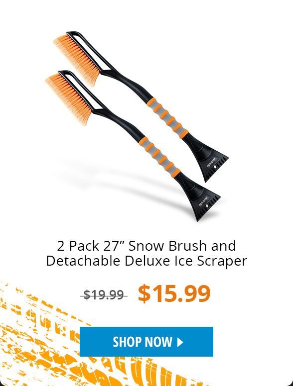 AstroAI 2 Pack 27 Snow Brush and Detachable Deluxe Ice Scraper with Ergonomic Foam Grip for Cars (Heavy Duty ABS, PVC Brush)