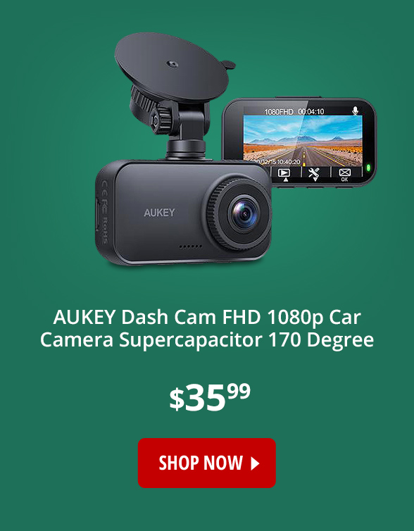 AUKEY Dash Cam FHD 1080p Car Camera Supercapacitor 170 Degree 6-Lane Wide Angle Lens Dashboard Camera Recorder with G-Sensor, WDR and Motion Detection DRA1