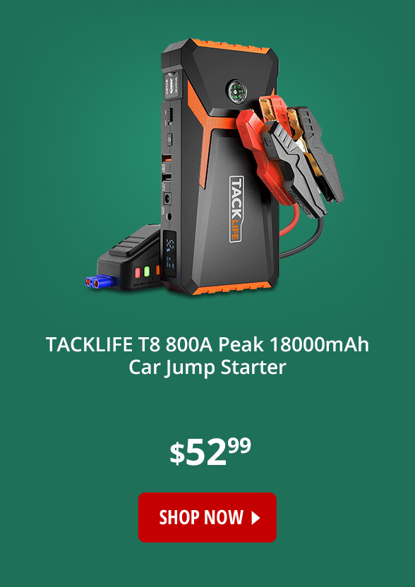 TACKLIFE T8 800A Peak 18000mAh Car Jump Starter with LCD Display (up to 7.0L Gas, 5.5L Diesel Engine) 12V Auto Battery Booster w/ Smart Jumper Cable