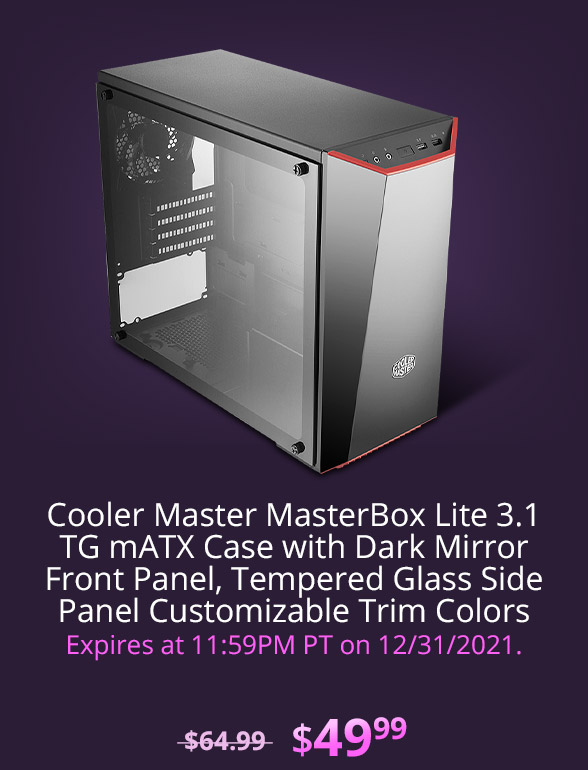 Cooler Master MasterBox Lite 3.1 TG mATX Case with Dark Mirror Front Panel, Tempered Glass Side Panel Customizable Trim Colors