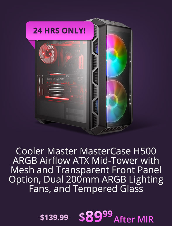 Cooler Master MasterCase H500 ARGB Airflow ATX Mid-Tower with Mesh and Transparent Front Panel Option, Dual 200mm ARGB Lighting Fans, and Tempered Glass