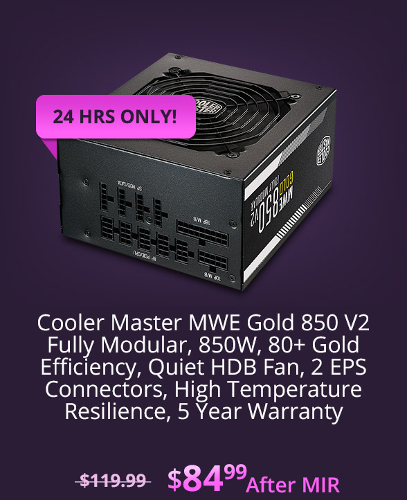 Cooler Master MWE Gold 850 V2 Fully Modular, 850W, 80+ Gold Efficiency, Quiet HDB Fan, 2 EPS Connectors, High Temperature Resilience, 5 Year Warranty