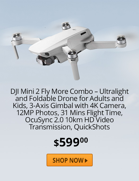 DJI Mini 2 Fly More Combo – Ultralight and Foldable Drone for Adults and Kids, 3-Axis Gimbal with 4K Camera, 12MP Photos, 31 Mins Flight Time, OcuSync 2.0 10km HD Video Transmission, QuickShots