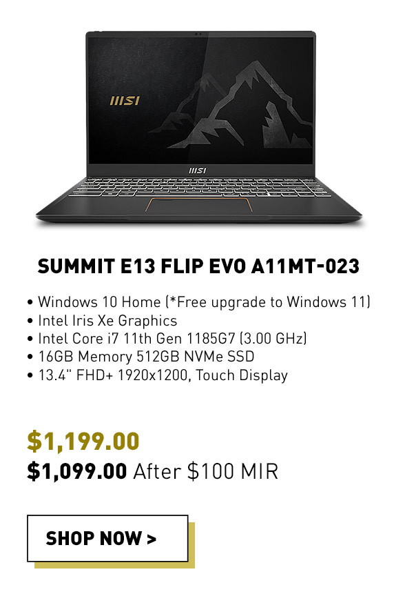 MSI SUMMIT E13 FLIP EVO 13.4 Touch Screen 2-in-1 Ultra Thin and Light Professional Laptop, Intel Core i7-1185G7, IRIS Xe, 16 GB DDR4, 512 GB NVMe SSD, Win10 with MSI Pen (A11MT-023)