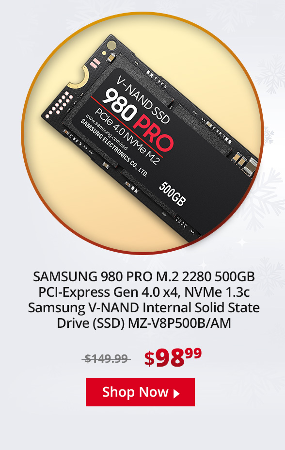 SAMSUNG 980 PRO M.2 2280 500GB PCI-Express Gen 4.0 x4, NVMe 1.3c Samsung V-NAND Internal Solid State Drive (SSD) MZ-V8P500B/AM