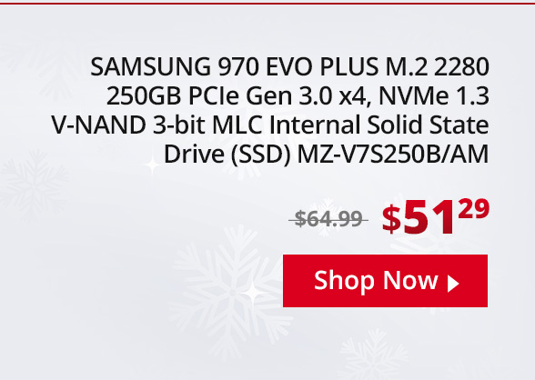 SAMSUNG 970 EVO PLUS M.2 2280 250GB PCIe Gen 3.0 x4, NVMe 1.3 V-NAND 3-bit MLC Internal Solid State Drive (SSD) MZ-V7S250B/AM