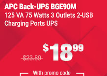 APC Back-UPS BGE90M 125 VA 75 Watts 3 Outlets 2-USB Charging Ports UPS