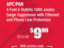 APC P6N 4 Feet 6 Outlets 1080 Joules Surge Suppressor with Ethernet and Phone Line Protection