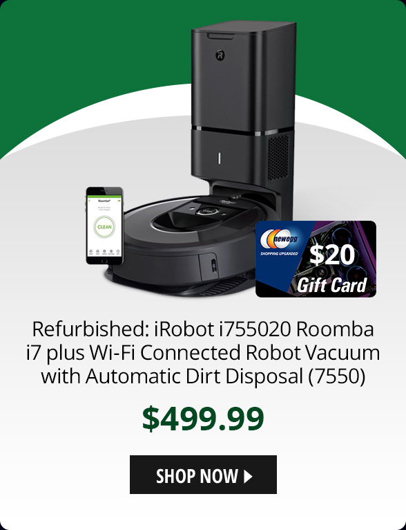 Refurbished: iRobot i755020 Roomba i7 plus Wi-Fi Connected Robot Vacuum with Automatic Dirt Disposal (7550)