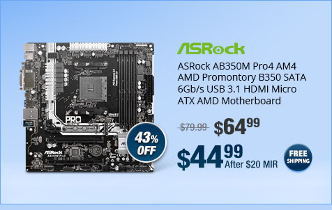 ASRock AB350M Pro4 AM4 AMD Promontory B350 SATA 6Gb/s USB 3.1 HDMI Micro ATX AMD Motherboard