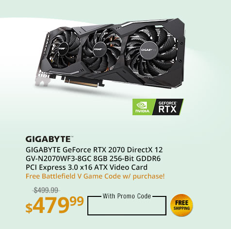 GIGABYTE GeForce RTX 2070 DirectX 12 GV-N2070WF3-8GC 8GB 256-Bit GDDR6 PCI Express 3.0 x16 ATX Video Card