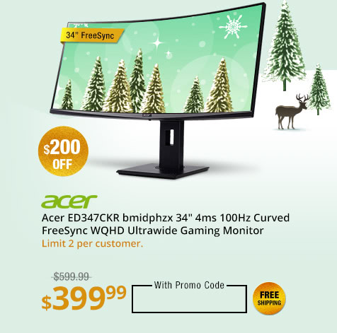 Acer ED347CKR bmidphzx 34" Curved FreeSync WQHD Ultrawide Gaming Monitor