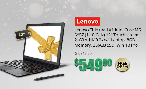 Lenovo Thinkpad X1 Intel Core M5 6Y57 (1.10 GHz) 12" Touchscreen 2160 x 1440 2-in-1 Laptop, 8GB Memory, 256GB SSD, Win 10 Pro