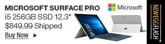 Newegg Flash - Microsoft Surface Pro FJY-00001 Intel Core i5 7th Gen 7300U (2.60 GHz) 8 GB Memory 256 GB SSD Intel HD Graphics 620 12.3" Touchscreen 2736 x 1824 Detachable 2-in-1 Laptop Windows 10 Pro 64-Bit