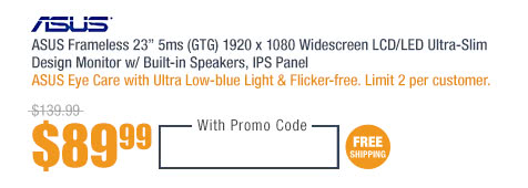 ASUS Frameless 23” 5ms (GTG) 1920 x 1080 Widescreen LCD/LED Ultra-Slim Design Monitor w/ Built-in Speakers, IPS Panel