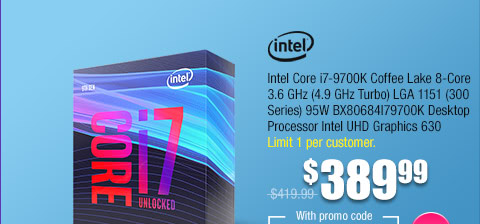 Intel Core i7-9700K Coffee Lake 8-Core 3.6 GHz (4.9 GHz Turbo) LGA 1151 (300 Series) 95W BX80684I79700K Desktop Processor Intel UHD Graphics 630