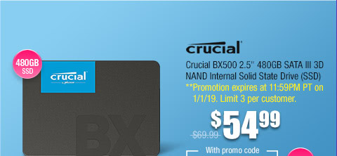 Crucial BX500 2.5" 480GB SATA III 3D NAND Internal Solid State Drive (SSD)