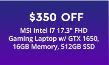 MSI Intel i7 17.3 inch FHD Gaming Laptop w/ GTX 1650, 16GB Memory, 512GB SSD