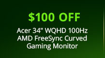 $100 Off Acer 34 inch WQHD 100Hz AMD Curved Gaming Monitor