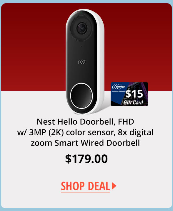 Nest Hello Doorbell, FHD w/ 3MP (2K) color sensor, 8x digital zoom Smart Wired Doorbell