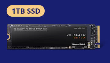 $124.99 WD BLACK SN750 1TB NVMe M.2 2280 SSD