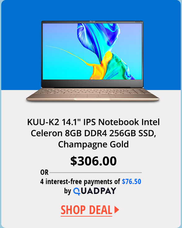 KUU-K2 14.1" IPS Notebook Intel Celeron 8GB DDR4 256GB SSD, Champagne Gold