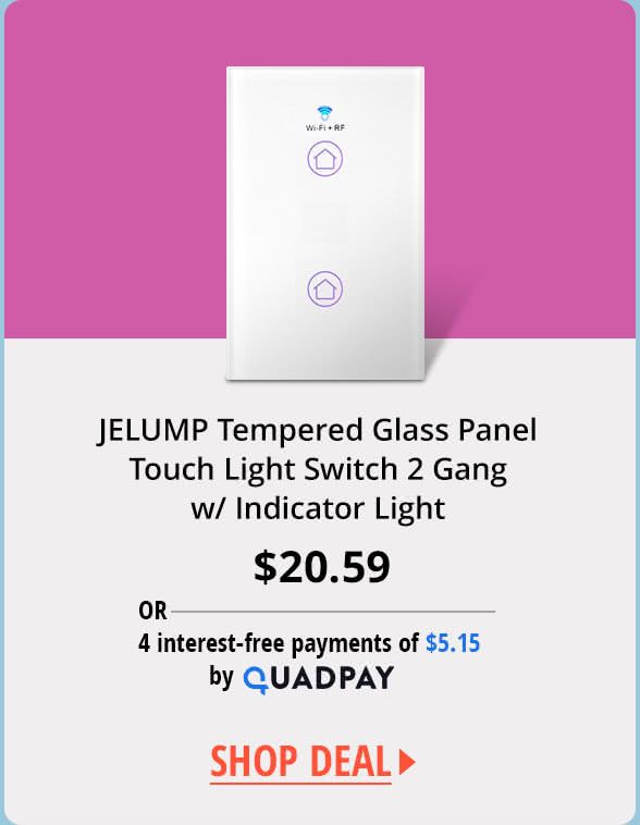 JELUMP Tempered Glass Panel Touch Light Switch 2 Gang w/ Indicator Light