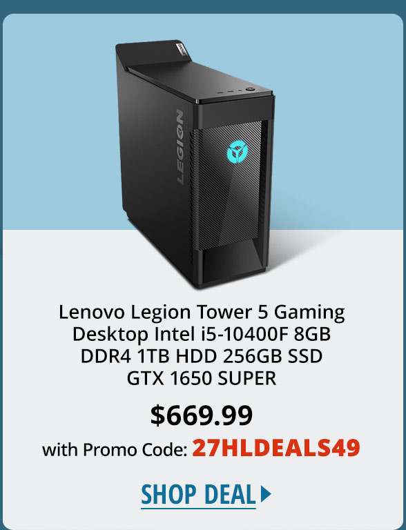 Lenovo Legion Tower 5 Gaming Desktop Intel i5-10400F 8GB DDR4 1TB HDD 256GB SSD GTX 1650 SUPER