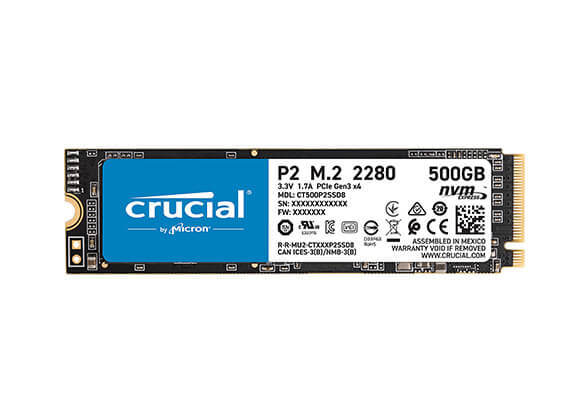 Crucial P2 500GB 3D NAND NVMe PCIe M.2 SSD Up to 2300 MB/s - CT500P2SSD8