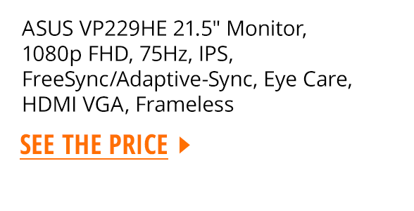 ASUS VP229HE 21.5" Monitor, 1080p FHD, 75Hz, IPS, FreeSync/Adaptive-Sync, Eye Care, HDMI VGA, Frameless