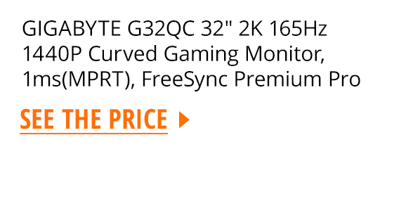 GIGABYTE G32QC 32" 2K 165Hz 1440P Curved Gaming Monitor, 1ms(MPRT), FreeSync Premium Pro