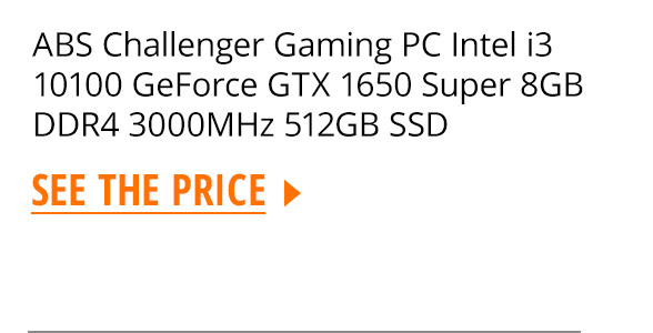 ABS Challenger Gaming PC Intel i3 10100 GeForce GTX 1650 Super 8GB DDR4 3000MHz 512GB SSD