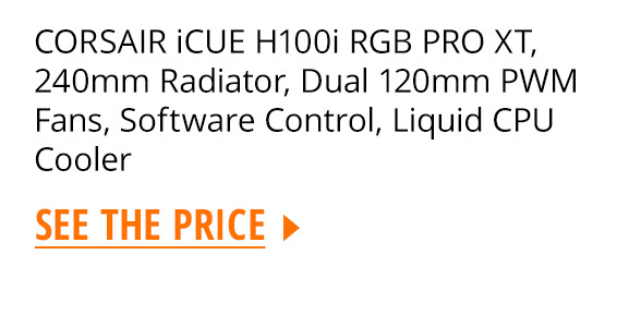 CORSAIR iCUE H100i RGB PRO XT, 240mm Radiator, Dual 120mm PWM Fans, Software Control, Liquid CPU Cooler