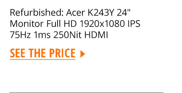 Refurbished: Acer K243Y 24" Monitor Full HD 1920x1080 IPS 75Hz 1ms 250Nit HDMI