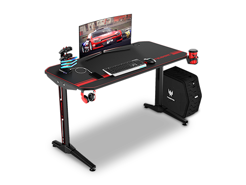 Vitesse 44.5 inch Gaming Desk Racing Style Computer Desk with Free Mouse pad, T-Shaped Professional Gamer Game Station with USB Gaming Handle Rack, Cup Holder & Headphone Hook