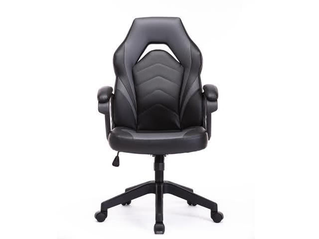 SMUGDESK Racing Gaming Chair Executive Bonded Leather Computer Office Chair with Adjustable Height and Padding Armrest, Grey