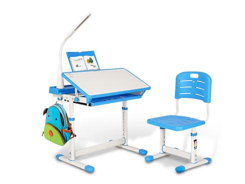 FUFU&GAGA Children Desk, Height Adjustable Kids Study Table and Chair Set, Childs Desk w/Lamp School Student Writing Desk w/Pull Out Drawer Storage,Pencil Case,Bookstand Blue