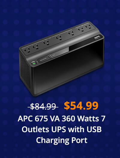 APC BE670M1 675 VA 360 Watts 7 Outlets Uninterruptible Power Supply (UPS) with USB Charging Port
