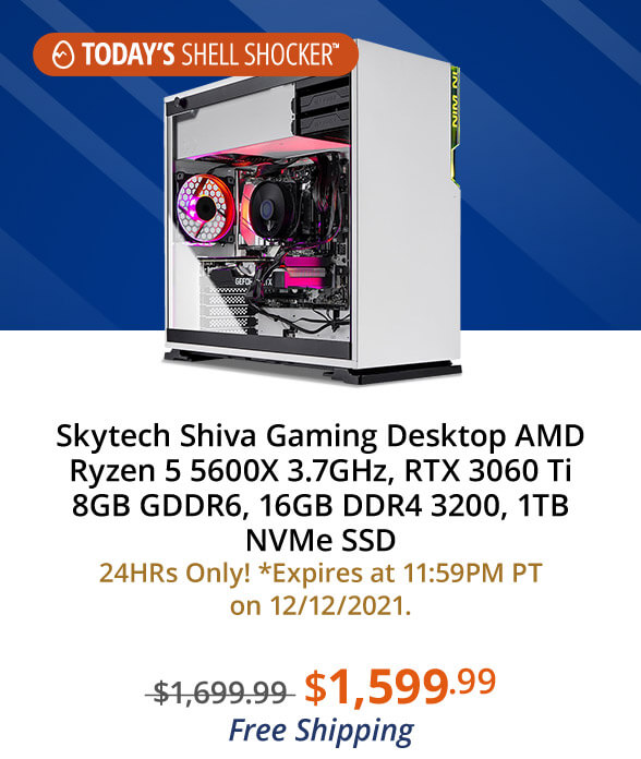 Skytech Shiva Gaming Desktop AMD Ryzen 5 5600X 3.7GHz, RTX 3060 Ti 8GB GDDR6, 16GB DDR4 3200, 1TB NVMe SSD