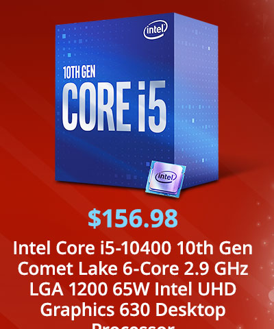 Intel Core i5-10400 10th Gen Comet Lake 6-Core 2.9 GHz LGA 1200 65W Intel UHD Graphics 630 Desktop Processor