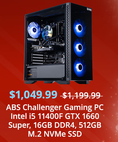 ABS Challenger Gaming PC Intel i5 11400F GTX 1660 Super, 16GB DDR4, 512GB M.2 NVMe SSD