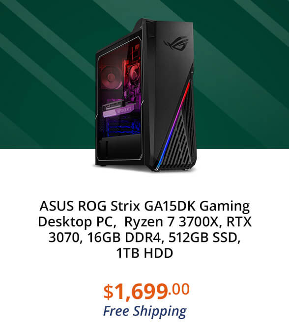 ASUS ROG Strix GA15DK Gaming Desktop PC,  Ryzen 7 3700X, RTX 3070, 16GB DDR4, 512GB SSD, 1TB HDD