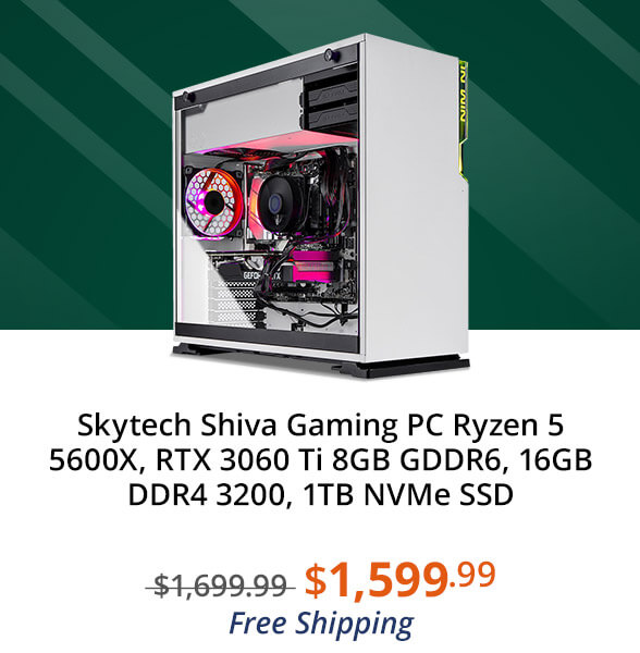 Skytech Shiva Gaming PC Ryzen 5 5600X, RTX 3060 Ti 8GB GDDR6, 16GB DDR4 3200, 1TB NVMe SSD