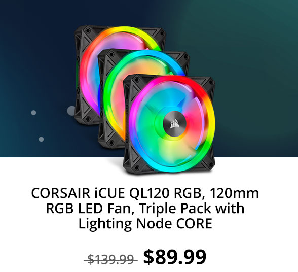 CORSAIR iCUE QL120 RGB, 120mm RGB LED Fan, Triple Pack with Lighting Node CORE