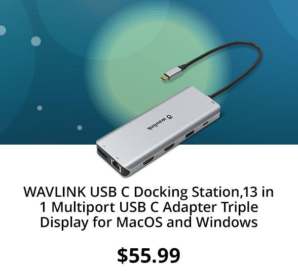 WAVLINK USB C Docking Station,13 in 1 Multiport USB C Adapter Triple Display for MacOS and Windows