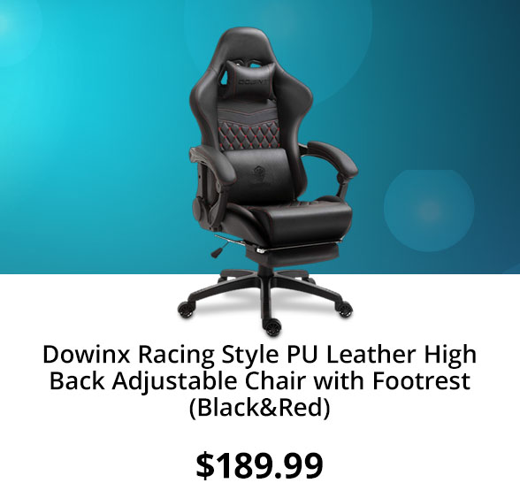 Dowinx Racing Style PU Leather High Back Adjustable Chair with Footrest (Black&Red)